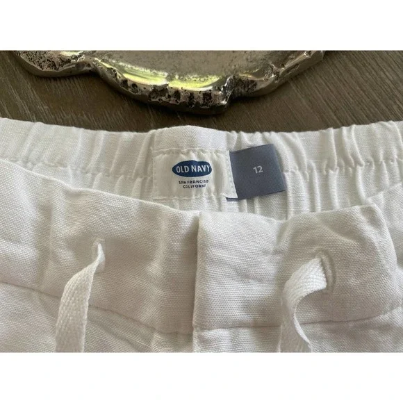 Womens Old Navy Linen Shorts Size 12 White Pockets Drawstring NEW - Picture 2 of 5